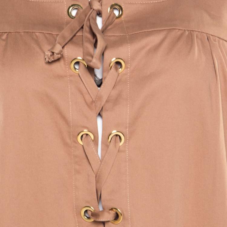 Pre Owned Paul and Joe Brown Lace Up Detail Tiered Veracruz Maxi Dress M