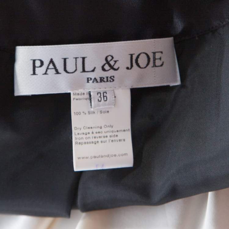 Pre Owned Paul and Joe Black Satin Contrast Ruffled Trim Detail Dress S