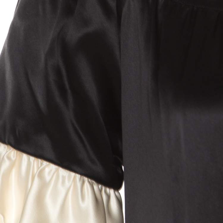 Pre Owned Paul and Joe Black Satin Contrast Ruffled Trim Detail Dress S