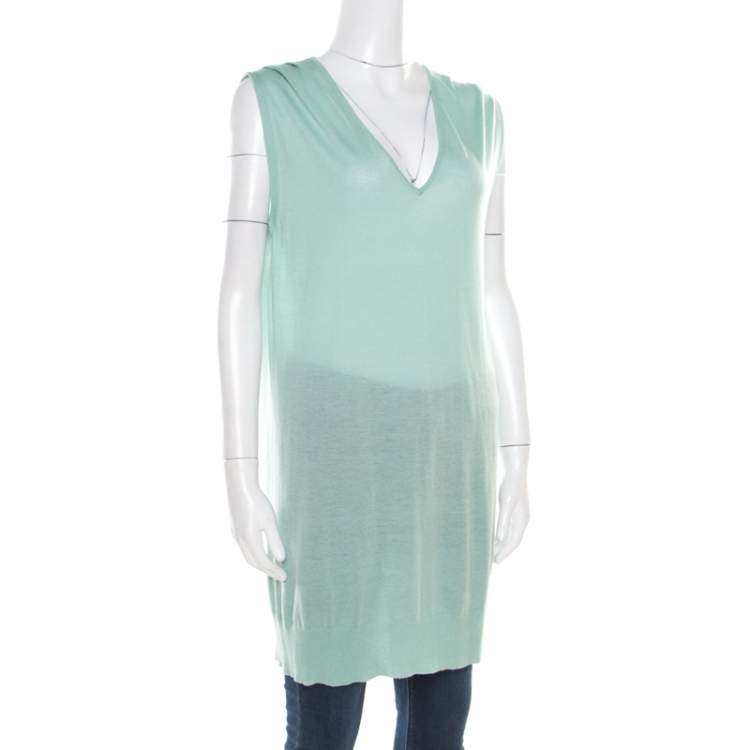 Pre Owned Paul and Joe Mint Green Cashmere and Silk Knit V-Neck Sleeveless Tunic M