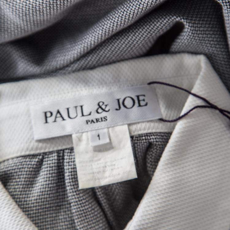Pre Owned Paul & Joe Grey Basketweave Cotton Contrast Yoke Long Sleeve Top ( One Size )