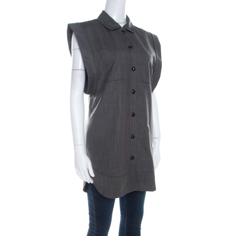Pre Owned Paul and Joe Vintage Dark Grey Wool Dropped Armhole Buttoned Tunic S