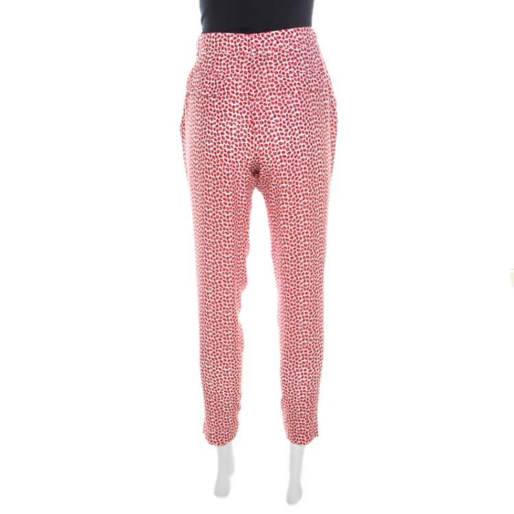 Pre Owned Paul and Joe Red Strawberry Print Cotton Blend Relaxed Tapered Pants M