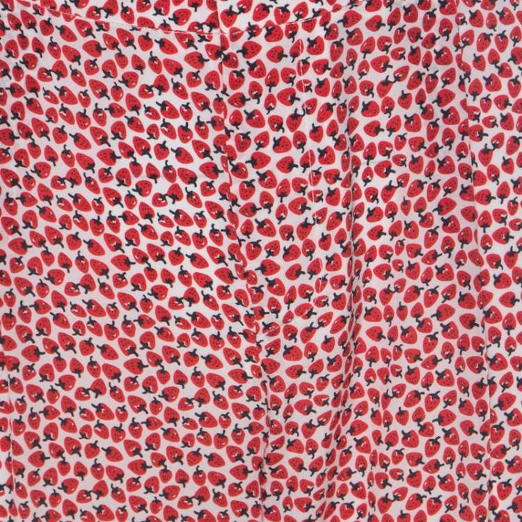 Pre Owned Paul and Joe Red Strawberry Print Cotton Blend Relaxed Tapered Pants M