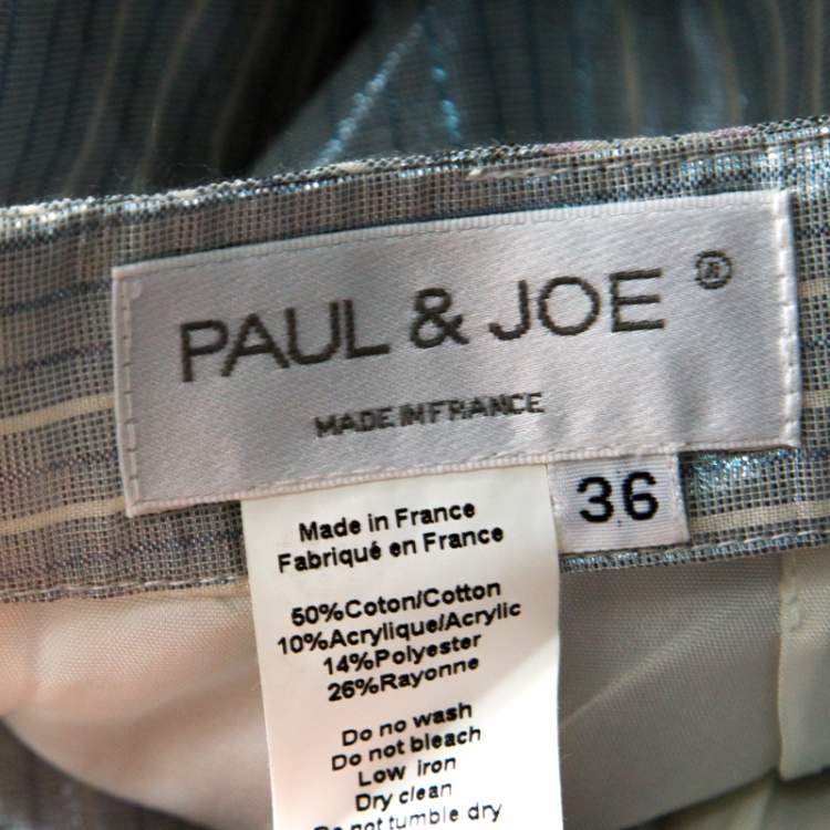 Pre Owned Paul and Joe Silver Blue Striped Cotton Sleeveless Top and Short Skirt Set S