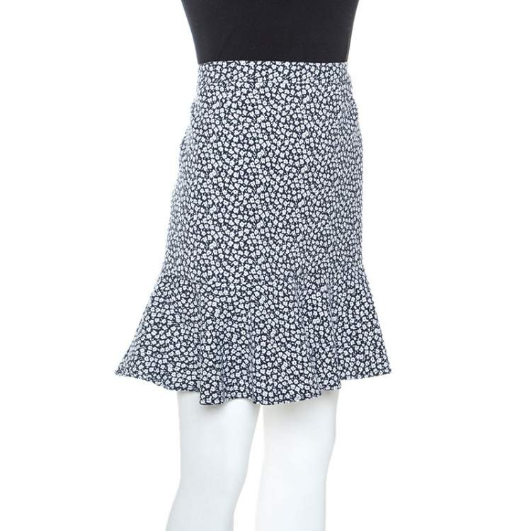 مملوكة مسبقًا Paul and Joe Navy and White Floral Knit Cotton Blend Ruffle Hem Skirt M 