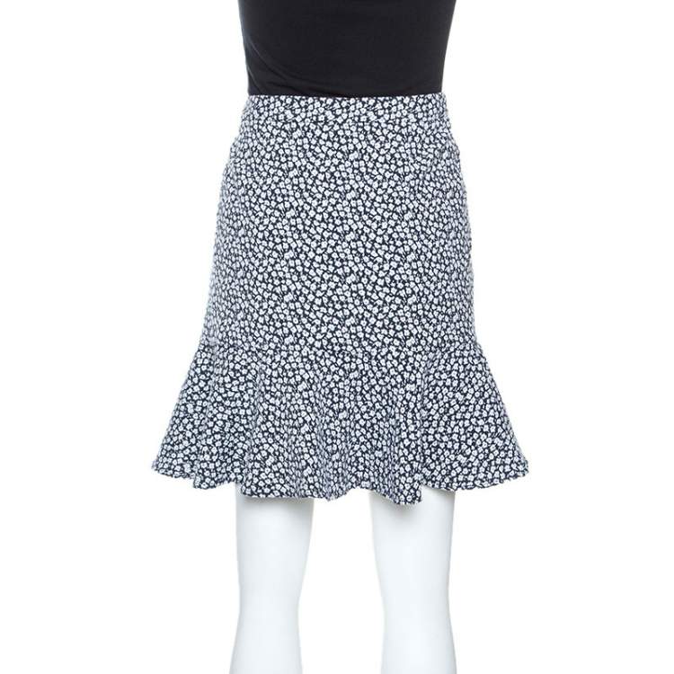 مملوكة مسبقًا Paul and Joe Navy and White Floral Knit Cotton Blend Ruffle Hem Skirt M 