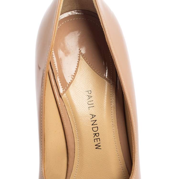 Pre Owned Paul Andrew Beige Patent Leather Pointed Toe Pumps Size 37.5