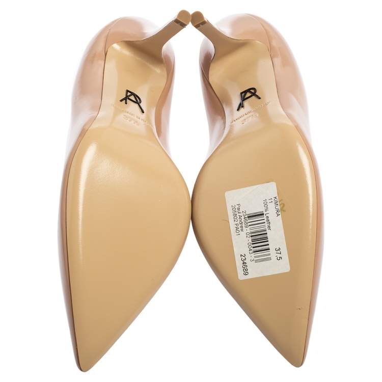 Pre Owned Paul Andrew Beige Patent Leather Pointed Toe Pumps Size 37.5