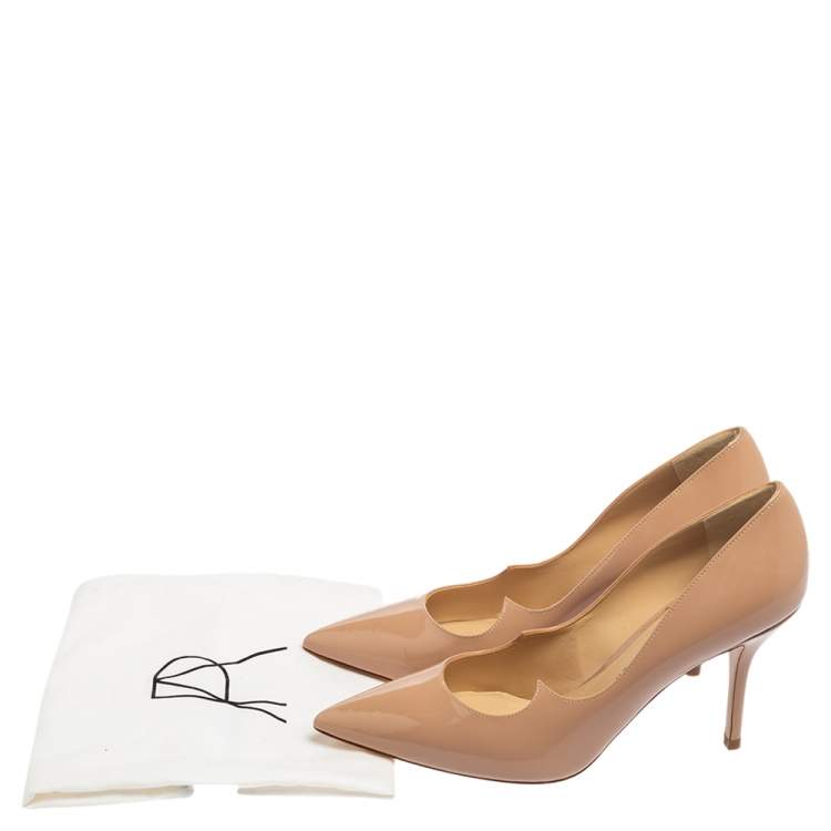 Pre Owned Paul Andrew Beige Patent Leather Pointed Toe Pumps Size 37.5