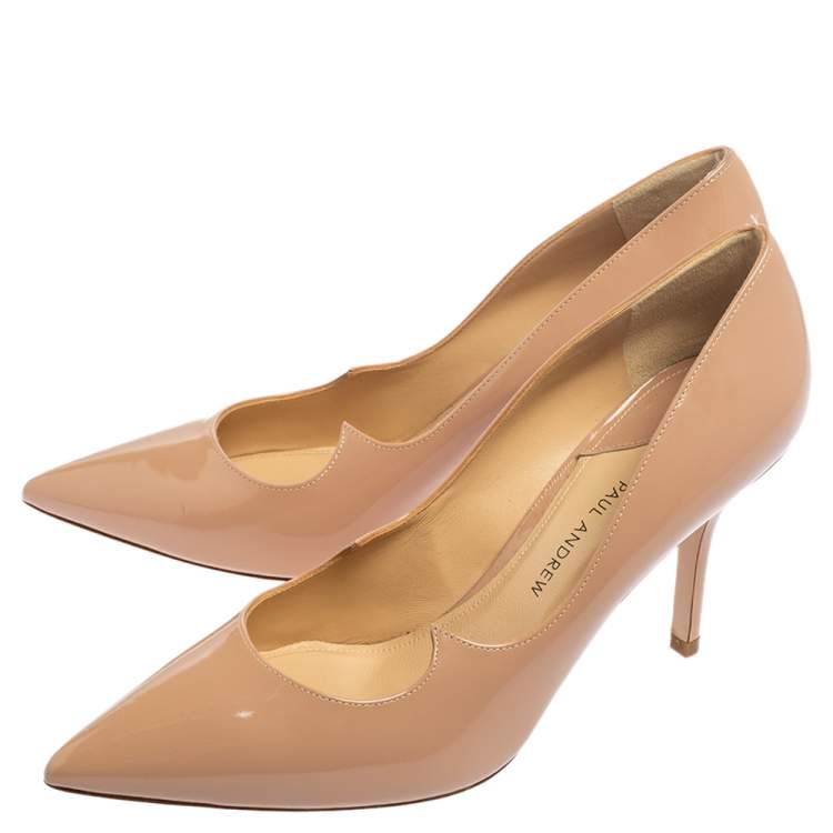 Pre Owned Paul Andrew Beige Patent Leather Pointed Toe Pumps Size 37.5