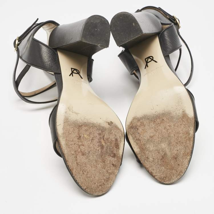 Pre Owned Paul Andrew Black Leather Lexington 105 Ankle Strap Sandals Size 39.5