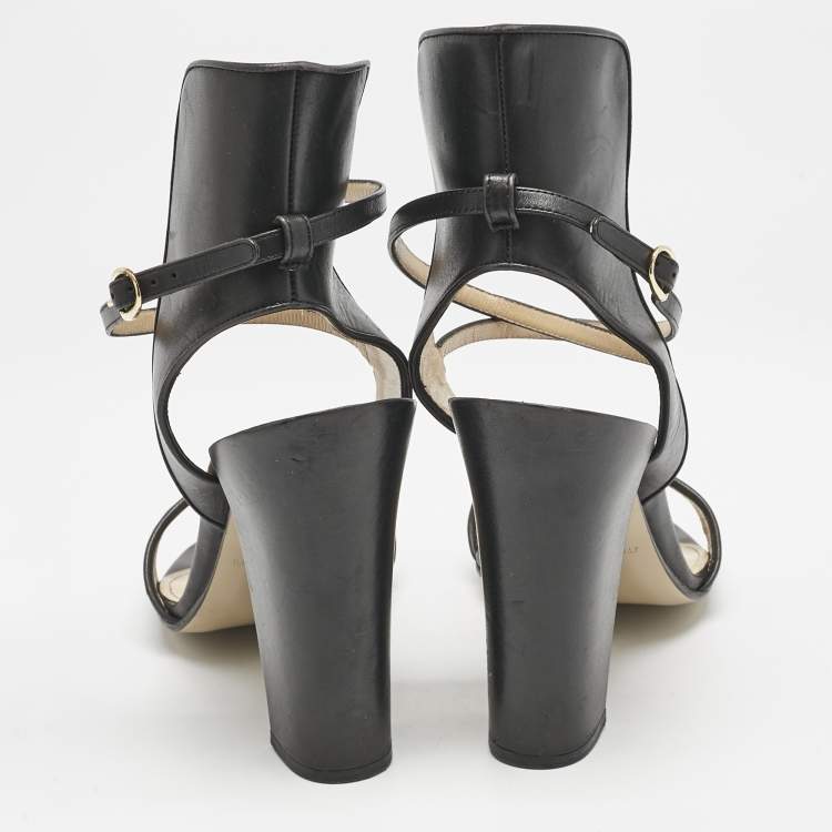 Pre Owned Paul Andrew Black Leather Lexington 105 Ankle Strap Sandals Size 39.5