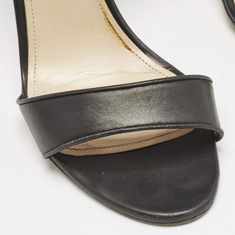 Pre Owned Paul Andrew Black Leather Lexington 105 Ankle Strap Sandals Size 39.5