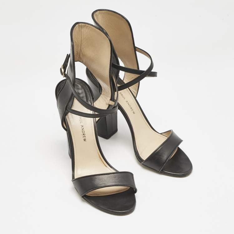 Pre Owned Paul Andrew Black Leather Lexington 105 Ankle Strap Sandals Size 39.5