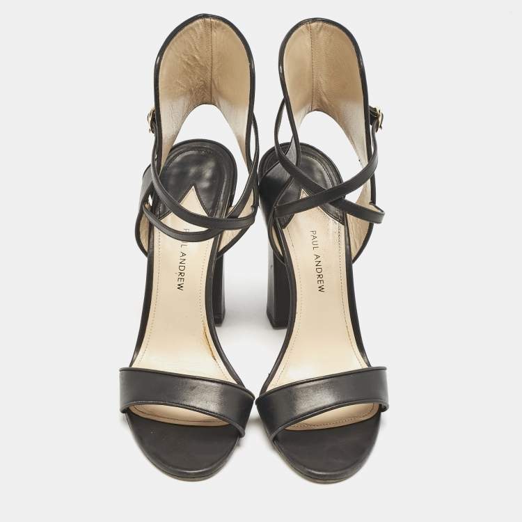 Pre Owned Paul Andrew Black Leather Lexington 105 Ankle Strap Sandals Size 39.5