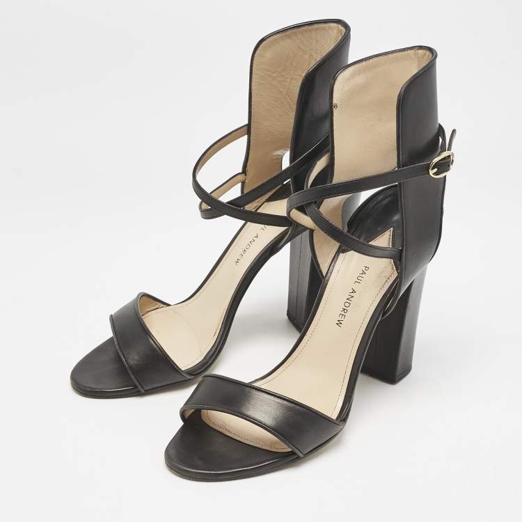 Pre Owned Paul Andrew Black Leather Lexington 105 Ankle Strap Sandals Size 39.5