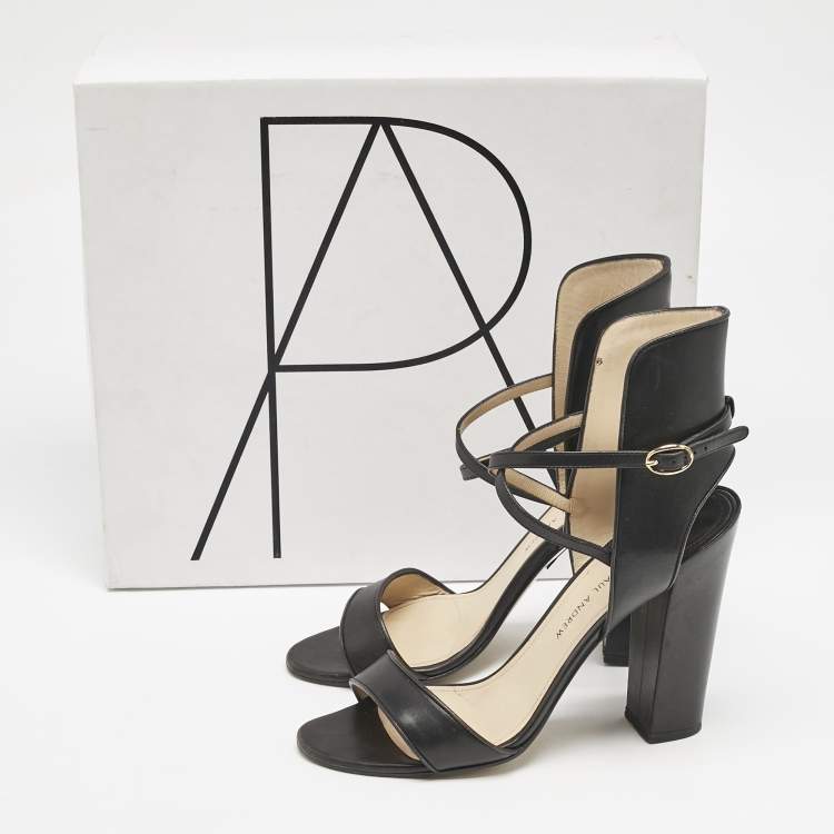 Pre Owned Paul Andrew Black Leather Lexington 105 Ankle Strap Sandals Size 39.5