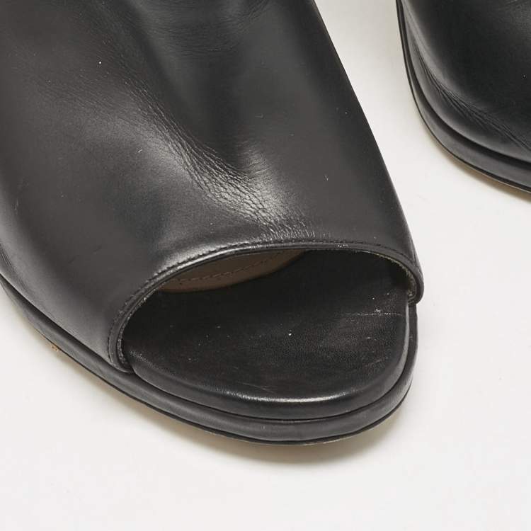 Pre Owned Paul Andrew Black/Grey Leather And Suede Criss Cross Open Toe Ankle Strap Boots  Size 38