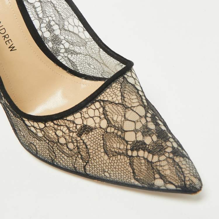 Pre Owned Paul Andrew Black Lace and Suede Sidai Pumps Size 38