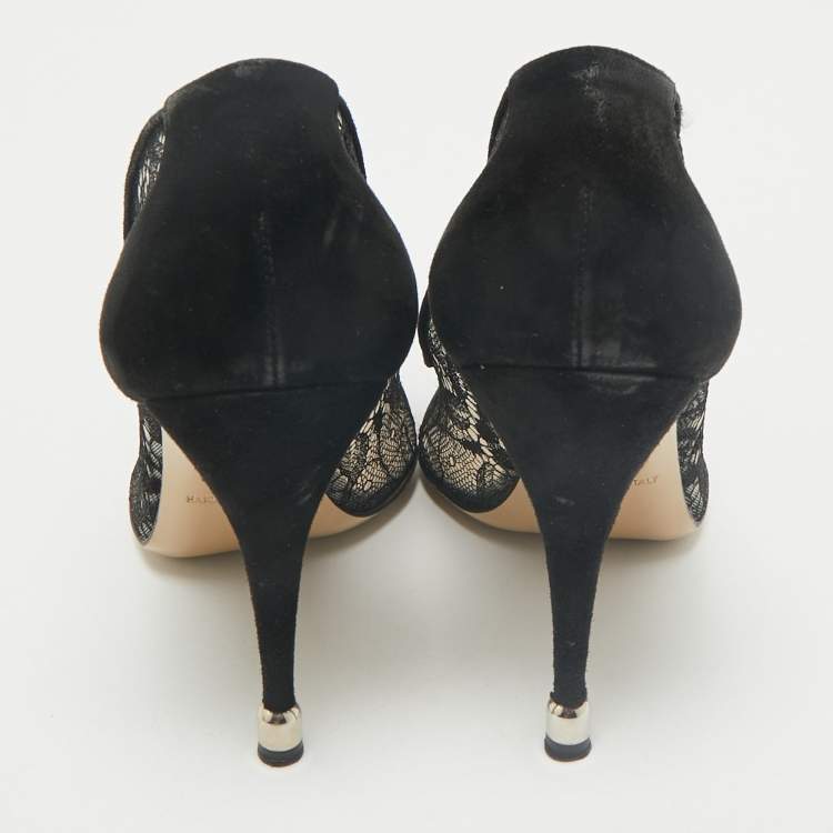 Pre Owned Paul Andrew Black Lace and Suede Sidai Pumps Size 38