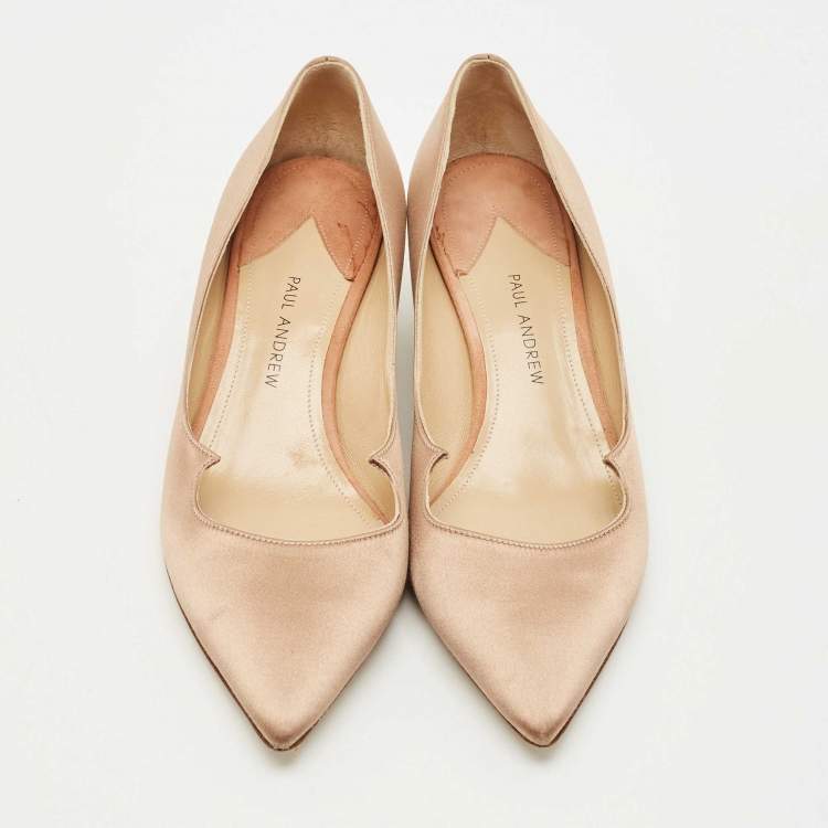 Pre Owned Paul Andrew Beige Satin Ankara Crystal Embellished Block Heel Pumps Size 36