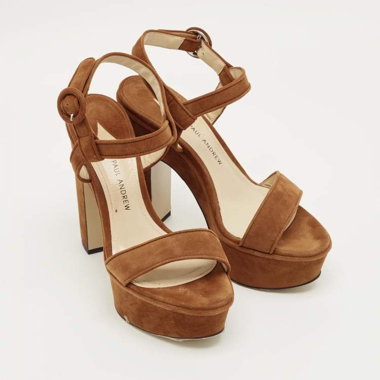 Pre Owned Paul Andrew Brown Suede Stanton Ankle Strap Sandals Size 36.5