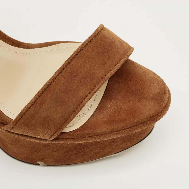 Pre Owned Paul Andrew Brown Suede Stanton Ankle Strap Sandals Size 36.5