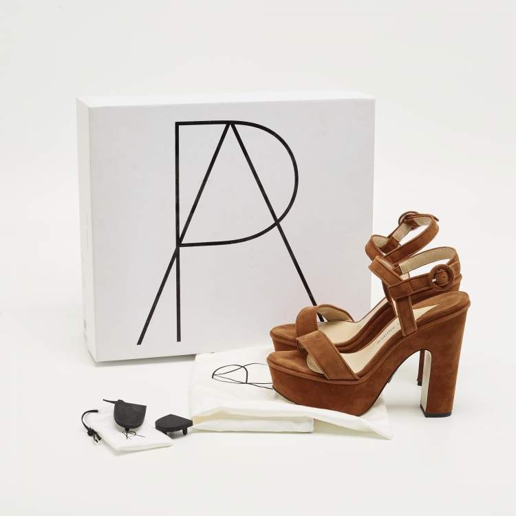 Pre Owned Paul Andrew Brown Suede Stanton Ankle Strap Sandals Size 36.5