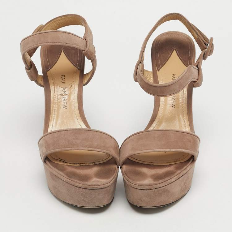Pre Owned Paul Andrew Beige Suede Stanton Ankle Strap Sandals Size 37