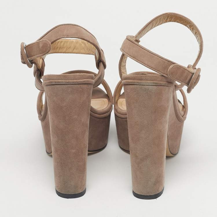 Pre Owned Paul Andrew Beige Suede Stanton Ankle Strap Sandals Size 37