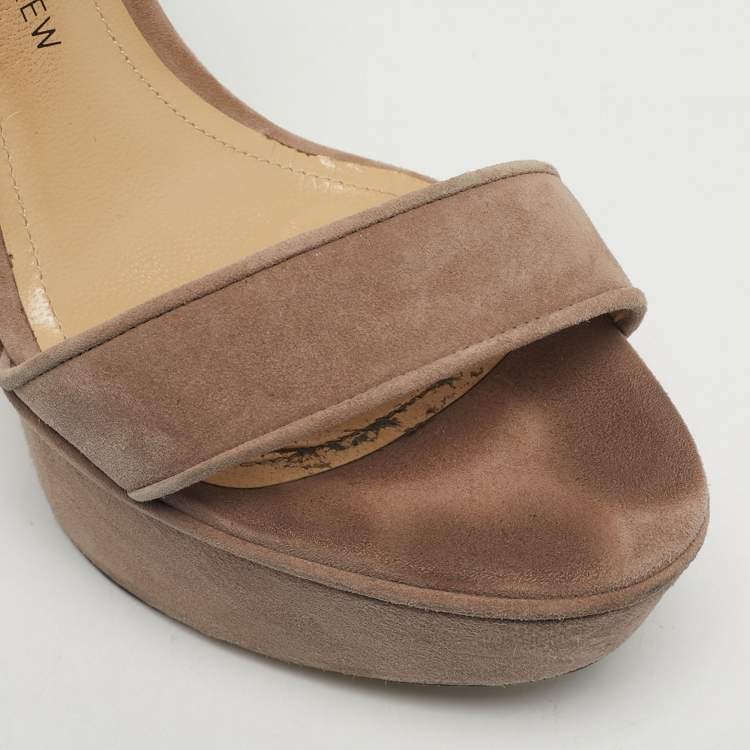 Pre Owned Paul Andrew Beige Suede Stanton Ankle Strap Sandals Size 37