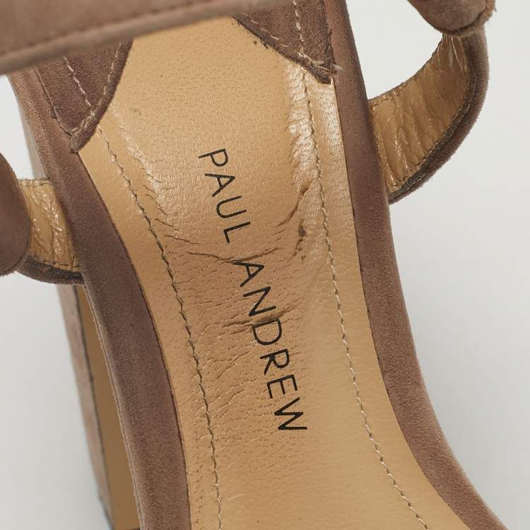 Pre Owned Paul Andrew Beige Suede Stanton Ankle Strap Sandals Size 37