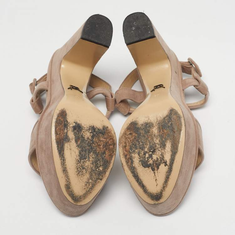 Pre Owned Paul Andrew Beige Suede Stanton Ankle Strap Sandals Size 37