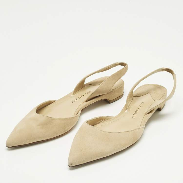 Pre Owned Paul Andrew Beige Suede Rhea Slingback Ballet Flats Size 36