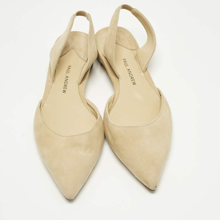 Pre Owned Paul Andrew Beige Suede Rhea Slingback Ballet Flats Size 36