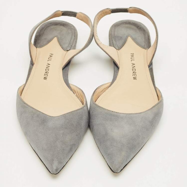 Pre Owned Paul Andrew Grey Suede Rhea Slingback Ballet Flats Size 35