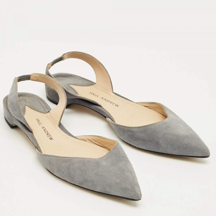 Pre Owned Paul Andrew Grey Suede Rhea Slingback Ballet Flats Size 35