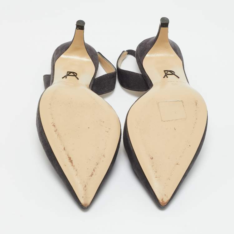 Pre Owned Paul Andrew Dark Grey Suede Rhea Slingback Pumps Size 35