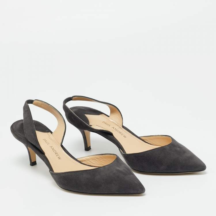 Pre Owned Paul Andrew Dark Grey Suede Rhea Slingback Pumps Size 35