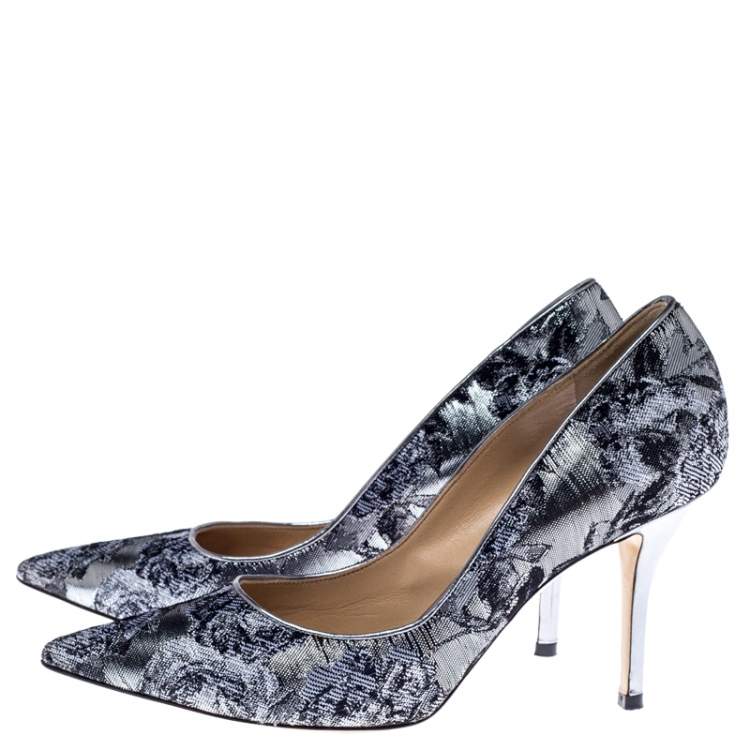 Pre Owned Paul Andrew Metallic Two Tone Brocade Fabric Pointed Toe Pumps Size 37