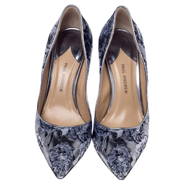 Pre Owned Paul Andrew Metallic Two Tone Brocade Fabric Pointed Toe Pumps Size 37