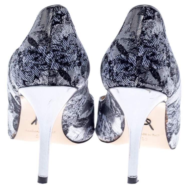 Pre Owned Paul Andrew Metallic Two Tone Brocade Fabric Pointed Toe Pumps Size 37