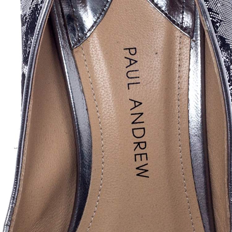 Pre Owned Paul Andrew Metallic Two Tone Brocade Fabric Pointed Toe Pumps Size 37