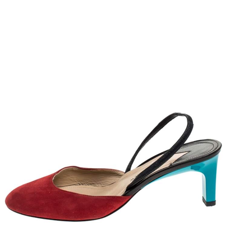 Pre Owned Paul Andrew Multicolor Suede and Leather Celestine Slingback Sandals Size 37