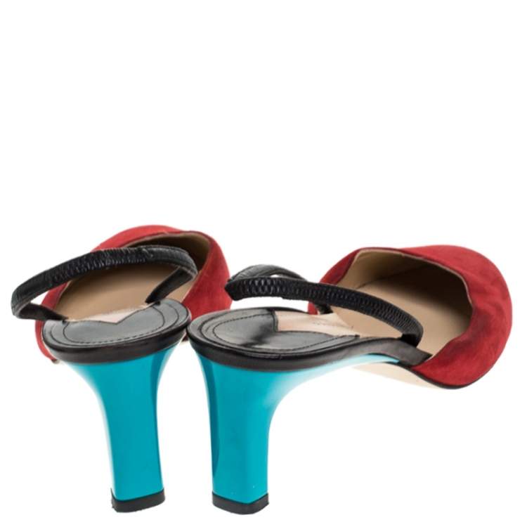Pre Owned Paul Andrew Multicolor Suede and Leather Celestine Slingback Sandals Size 37