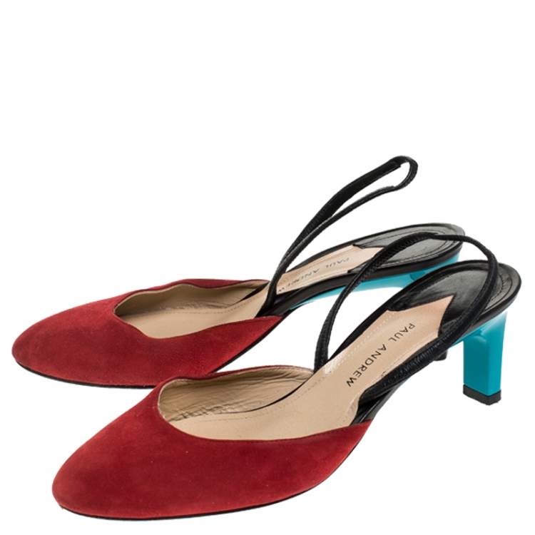 Pre Owned Paul Andrew Multicolor Suede and Leather Celestine Slingback Sandals Size 37