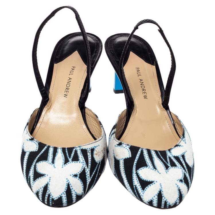 Pre Owned Paul Andrew Multicolor Floral Canvas and Leather Celestine Slingback Sandals Size 40
