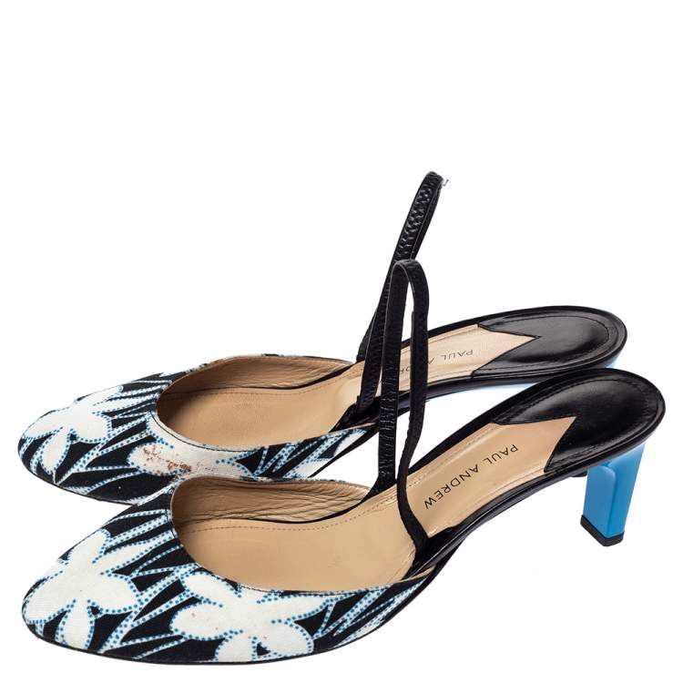 Pre Owned Paul Andrew Multicolor Floral Canvas and Leather Celestine Slingback Sandals Size 40