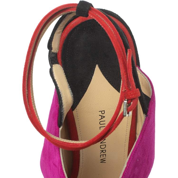Pre Owned Paul Andrew Tricolor Suede Xiamen Ankle Strap Sandals Size 37
